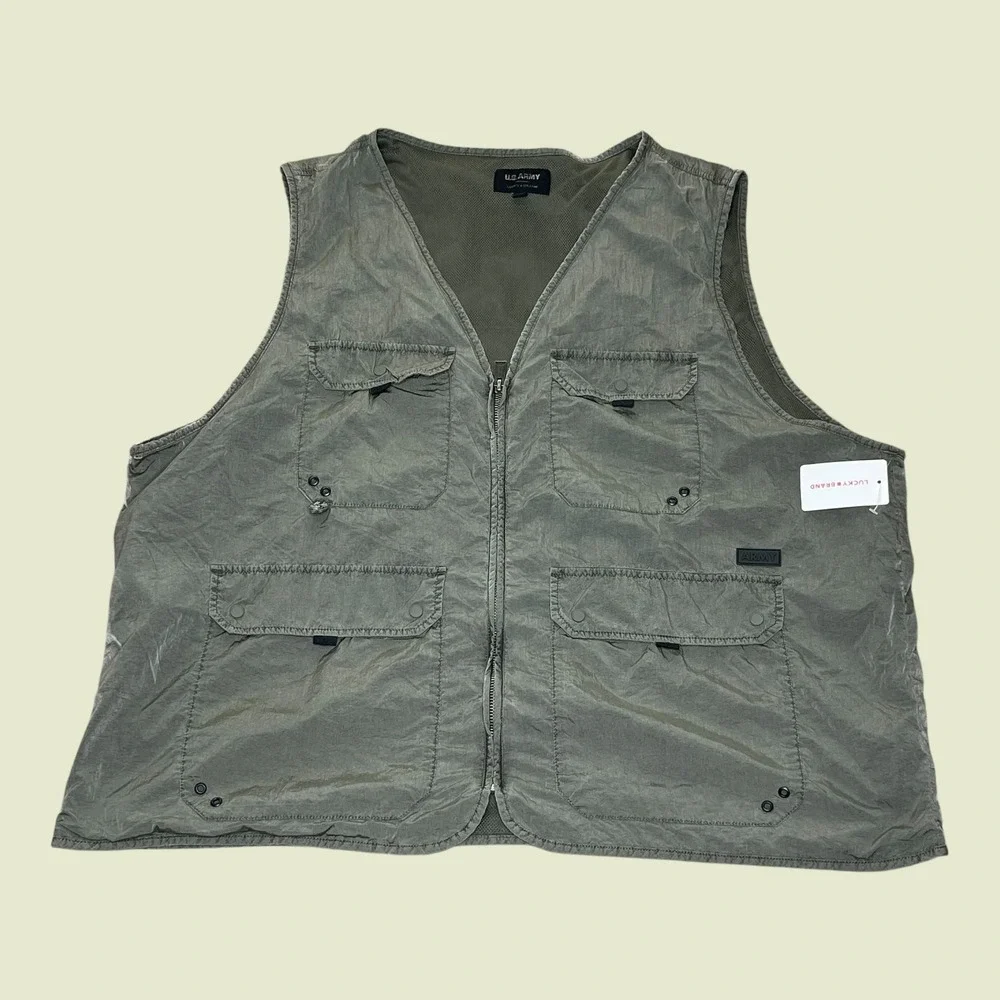 NEW Lucky Brand US Army Men Military Utility Vest XXL Olive Green Nylon Tactical